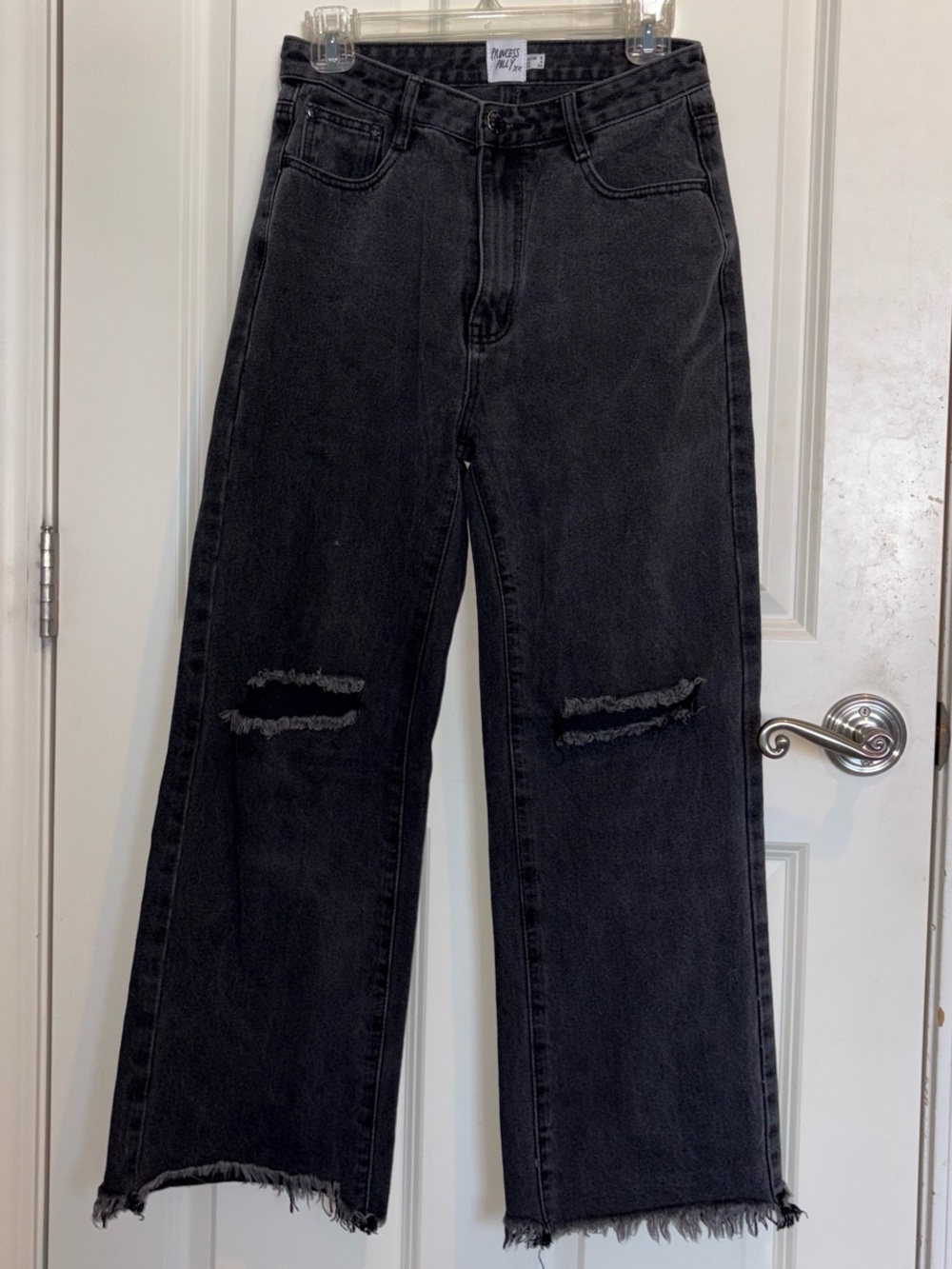 Princess Polly Distressed Black Wide-Leg Jeans